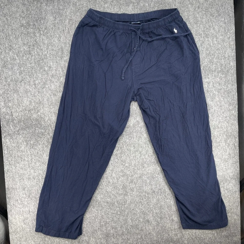 Polo Ralph Lauren Pants Mens XL Blue Knit Pajama Lounge Drawstring Pony Logo